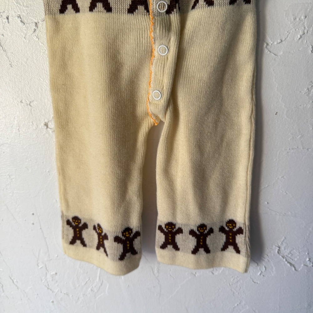 Vintage‎ 60s Gingerbread Knit Romper Jumpsuit Holiday Beige Unisex 3-6 Mo Baby - Picture 3 of 5